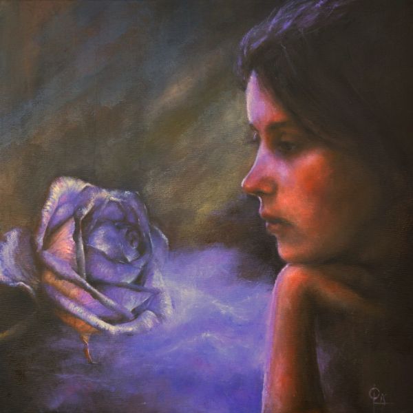 Dziewczyna i Róża   (olej 50 x 50) … Girl and Rose (oil 50 x 50 cm)